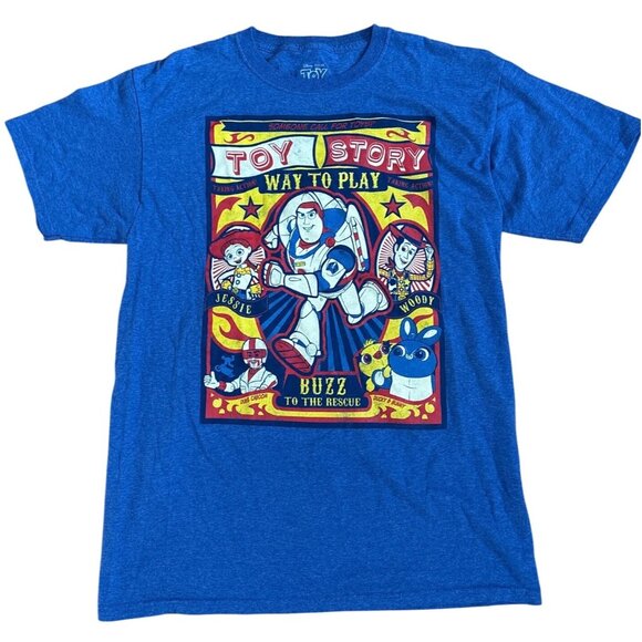 Toy Story 4 Shirt Buzz to the Rescue Med Mens Disney Pixar Blue Graphic T-Shirt - Picture 1 of 5